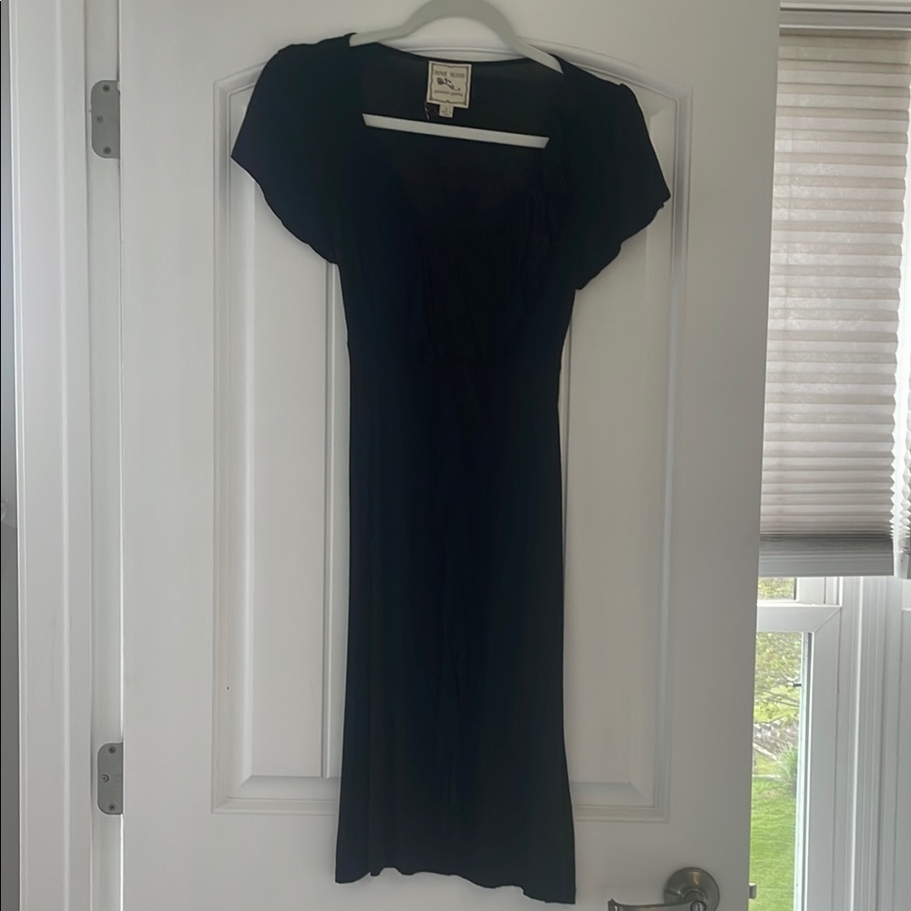 Pink Rose Black Sheath Midi Dress with Flutter Cap Sleeves